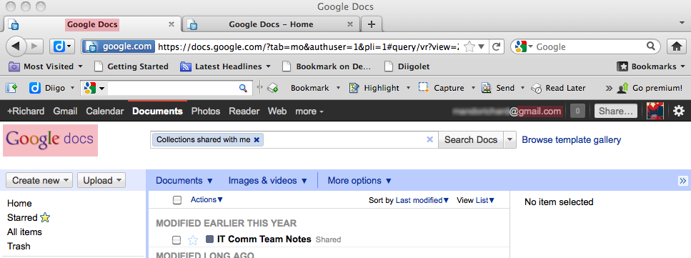 Screen shot: Google Docs two tabs 1 browser 1