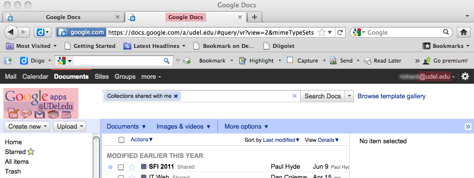Screen shot: Google Docs two tabs 1 browser 2
