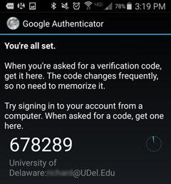Google Authenticator screenshot