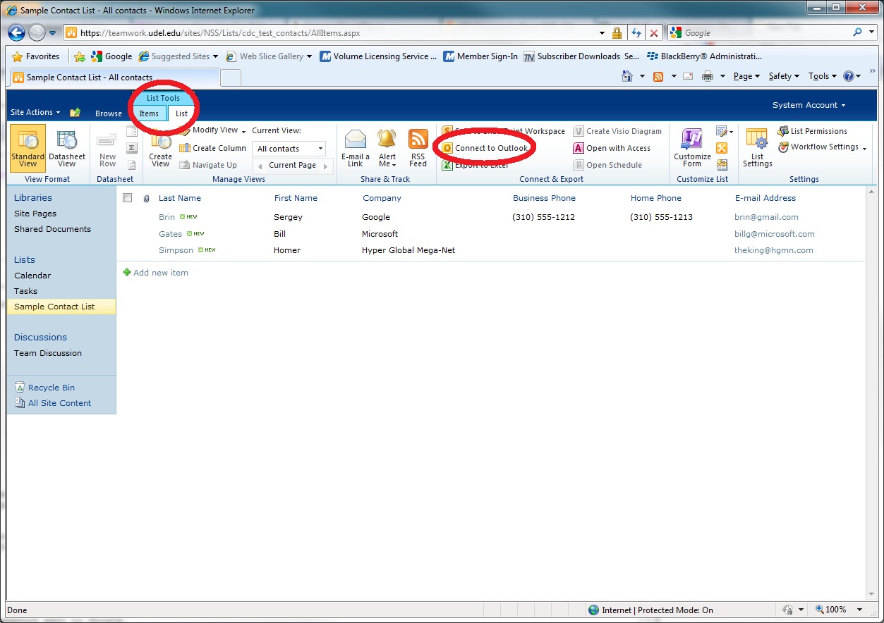 shared list window