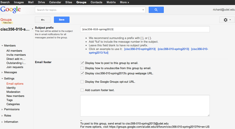 Email options.
