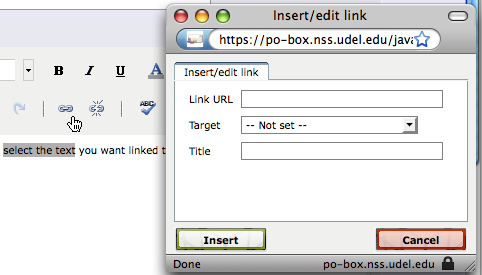  insert or edit link dialogue box