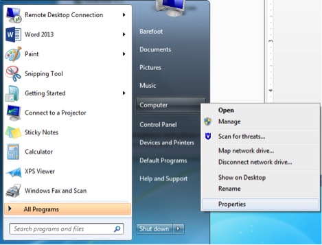start menu