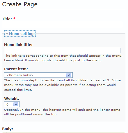 Page menu settings menu screen capture