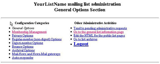 mailing list administration options