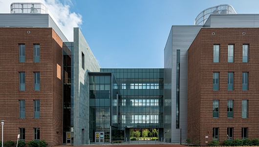 Ise lab building from side with bridge