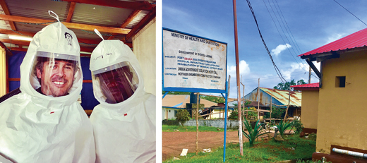 Caption: Rift Valley fever and other diseases are an ever-present threat in Sierra Leone, where Joe Russell, EOE15PhD (pictured on the left) spent the past summer training government health workers in molecular diagnostic techniques to monitor and prevent future outbreaks.