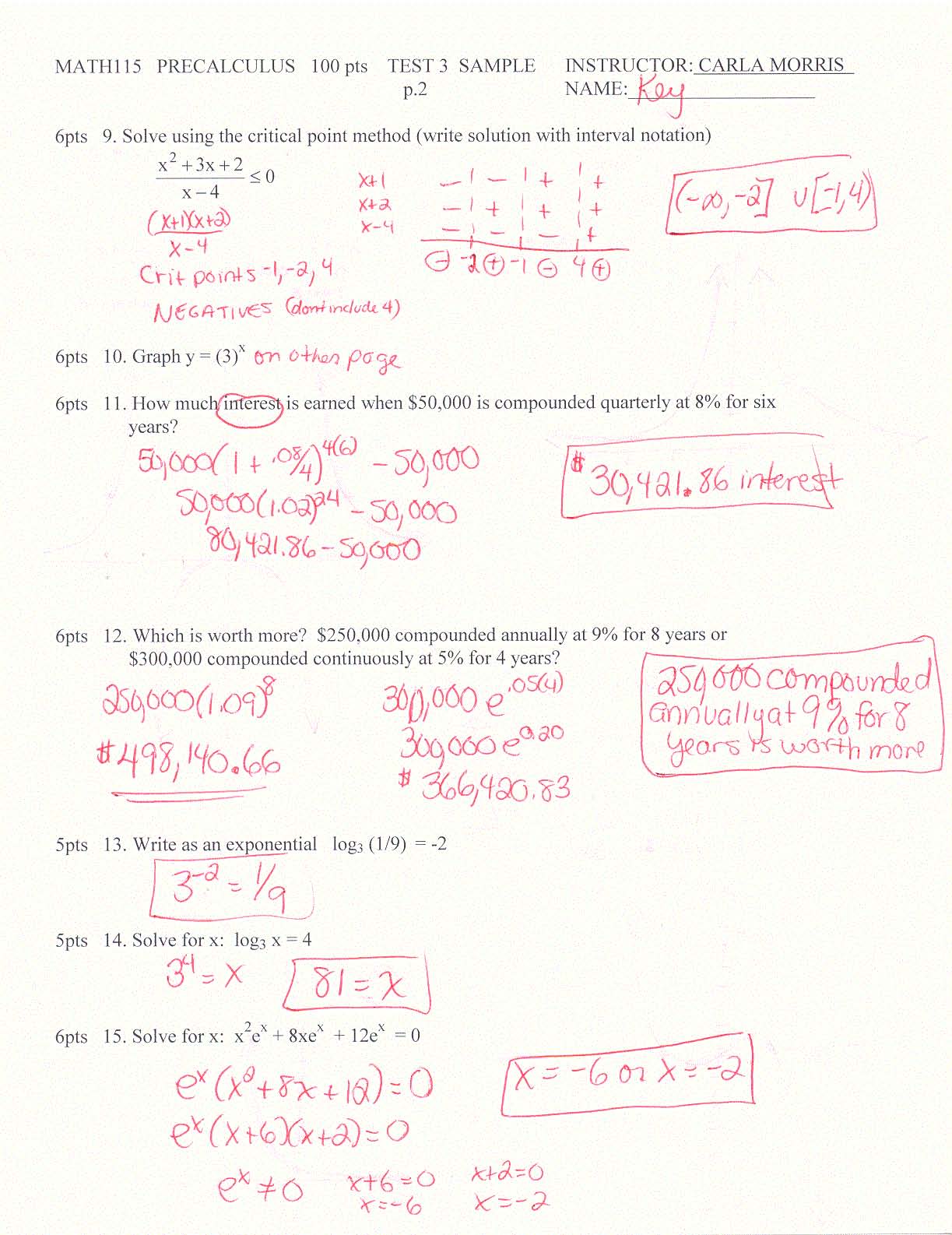 MATH115 TEST3 SAMPLE