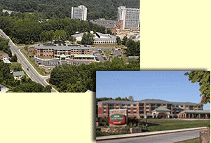 Aerial photo of Laird Campus with hotel