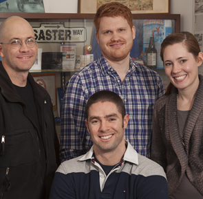 Doctoral students in disaster
science and management include (standing, from left)
James Goetschius, Alex Greer, Danielle Nagele and (seated)
Ryan Burke.