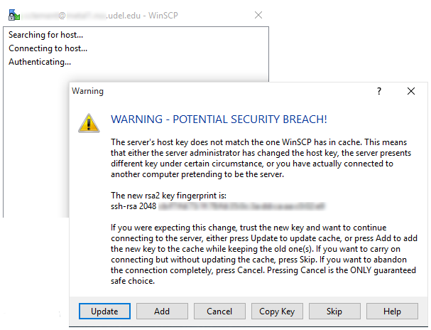 WinSCP error message