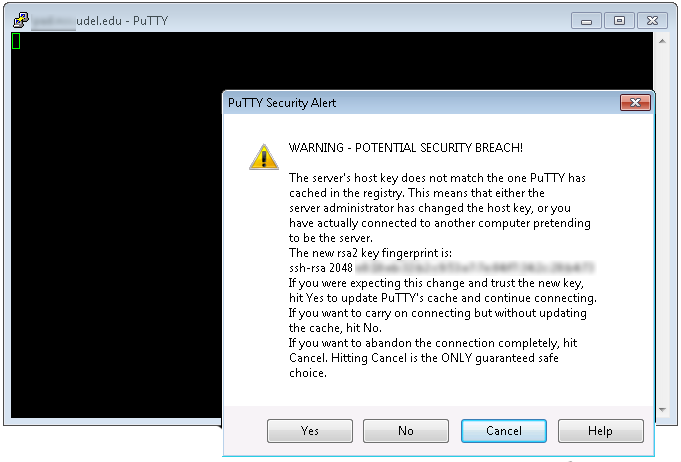 PuTTY error message