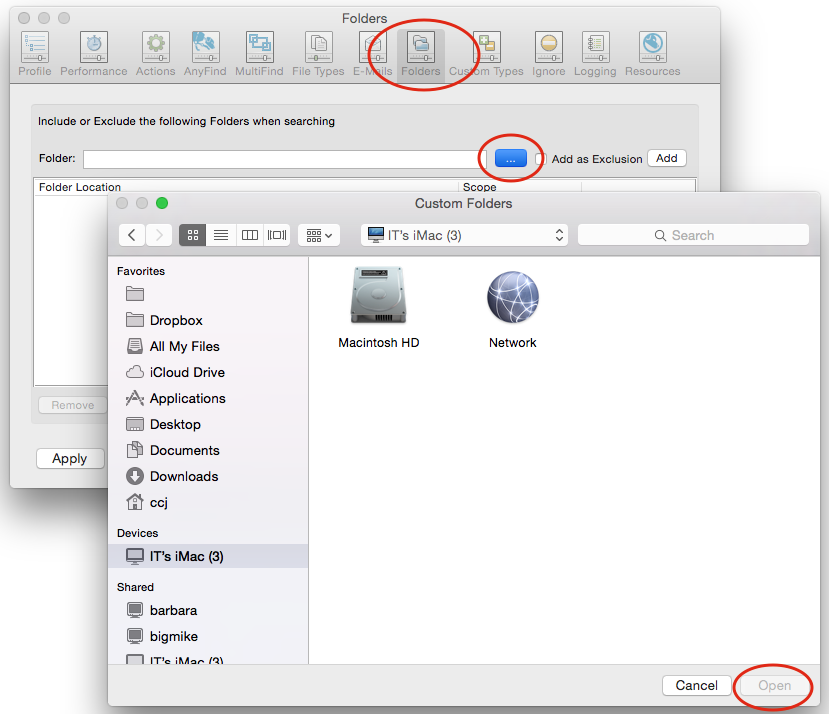 Folders dialogue box
