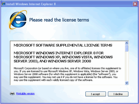 IE license screen