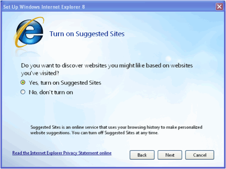 IE site selection screen