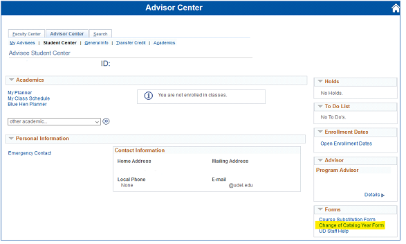 Access from Advisor Center 