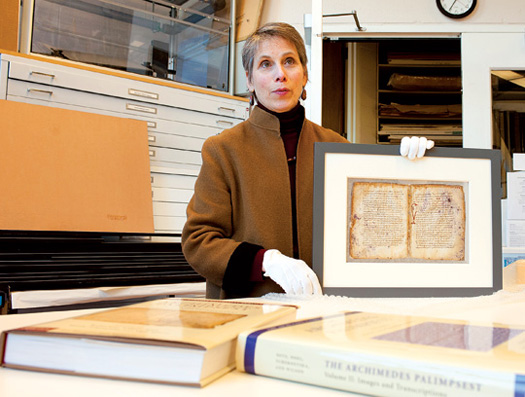Abigail Quandt with Archimedes manuscript