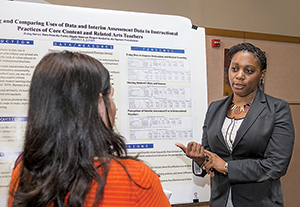 Education doctoral student Akisha Jones presents her research at the Steele Symposium.