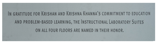Plaque in gratitude to the Khannas for their gift