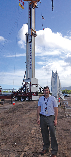Tom Frey in front of the launch tower