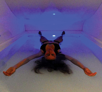 a woman using the float spa