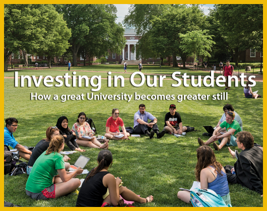 Investing in Our Students title over image of students in class on the green