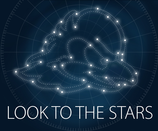 Image of a constellation in the shape of a YoUDee mascot head with the headline Look to the Stars