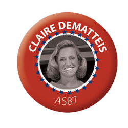 Claire Dematteis, AS87 in an image of a political button
