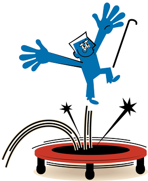illustration of an older person jumping on a trampoline