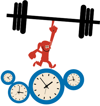 illustration of a person running on clocks with a barbell
