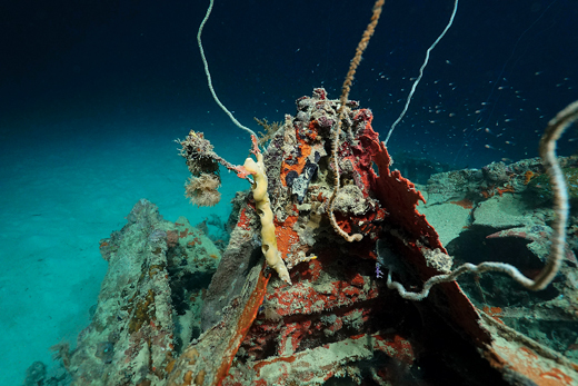 An image of artifacts under water