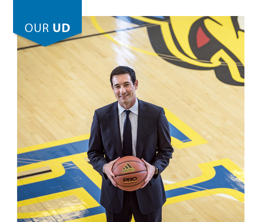 Image of Martin Inglesby on UD basketball court
