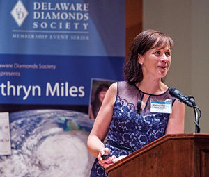 Photo of Kathryn Miles speaking at UD