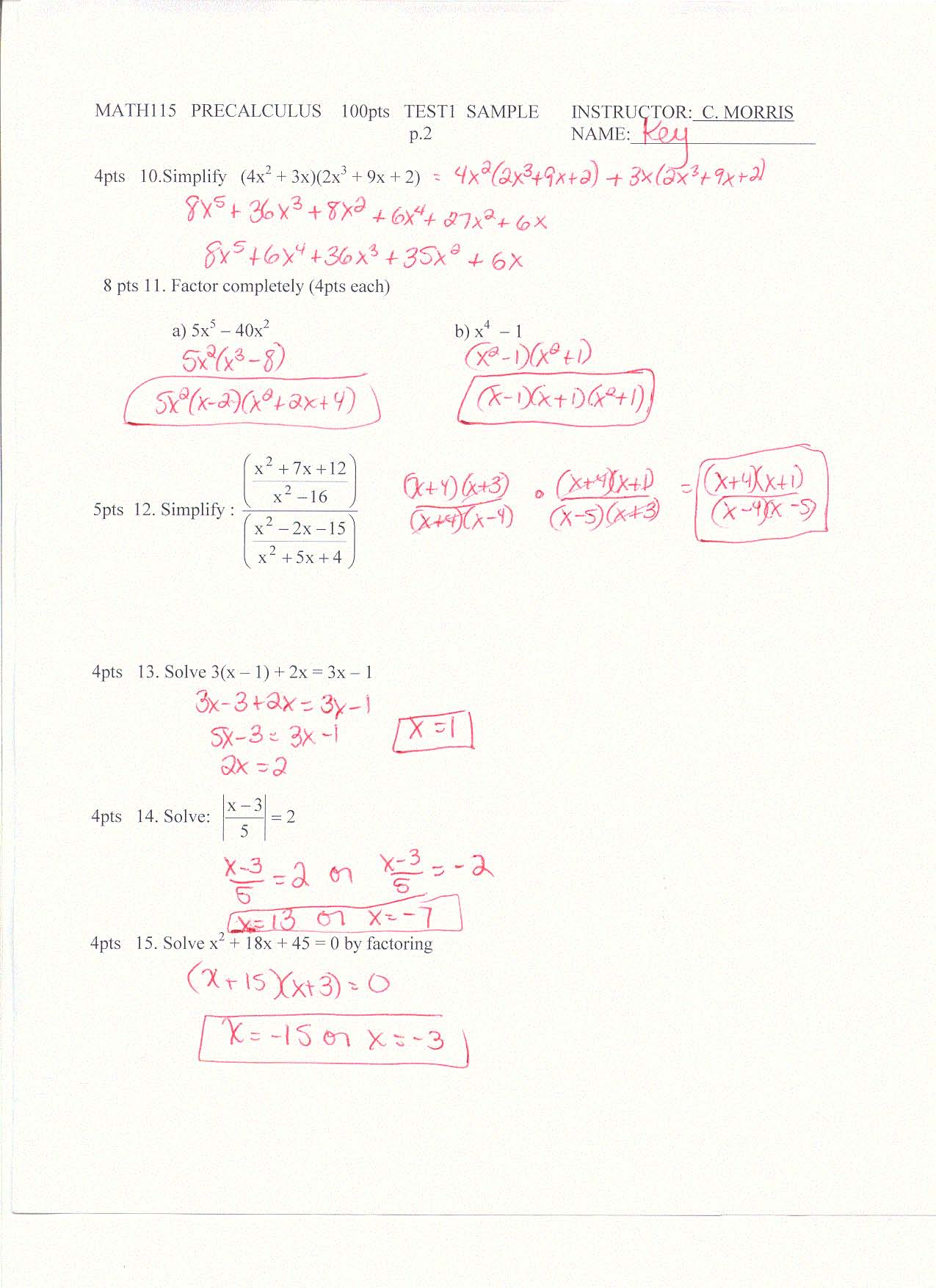 MATH115 TEST1 SAMPLE